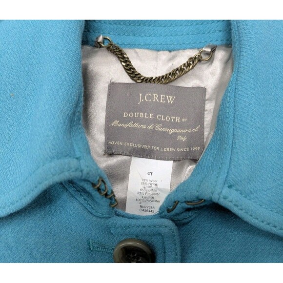 Teal Italian Double Cloth Wool Blend Lady Day Trench Pea Coat Size 4T Classy - Picture 11 of 13